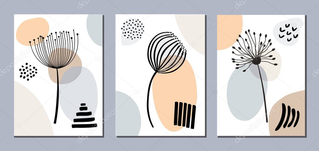 Set of  Abstract modern shapes with floral elements