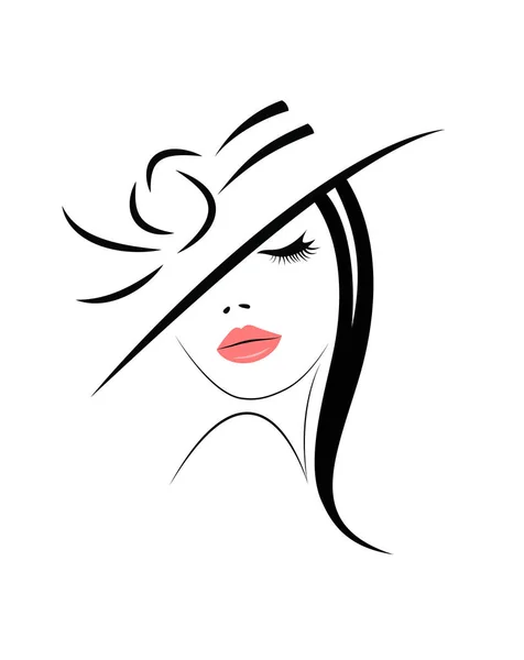 Elegante Preto Cabelos Mulher Chapéu —  Vetores de Stock