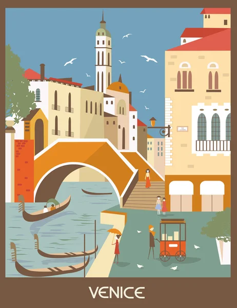 Gondolas in Venice in sunny day — Stock Vector