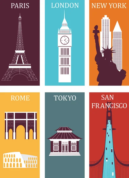 Ciudades famosas . — Vector de stock