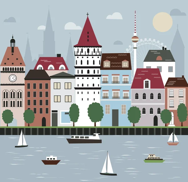 Stad aan de rivier — Stockvector