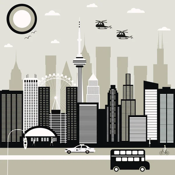 Helicópteros sobre la ciudad moderna — Vector de stock