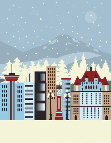 Winter stad illustratie — Stockvector