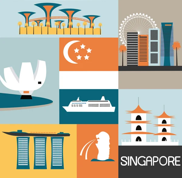 Símbolos de Singapur ciudad — Vector de stock