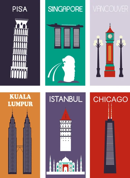 Conjunto de ciudades famosas — Vector de stock