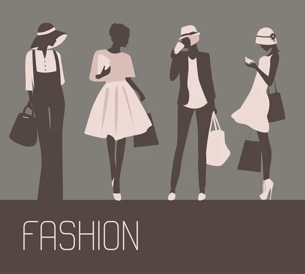 Silhouettes of Fashion women — Stock Vector