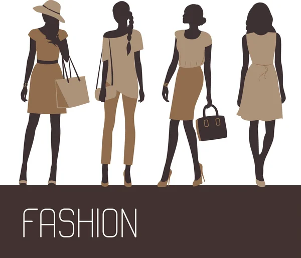 Sylwetki kobiet moda — Wektor stockowy