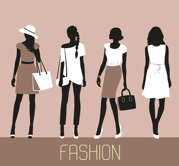 Reihe von Mode Frauen Silhouetten. — Stockvektor