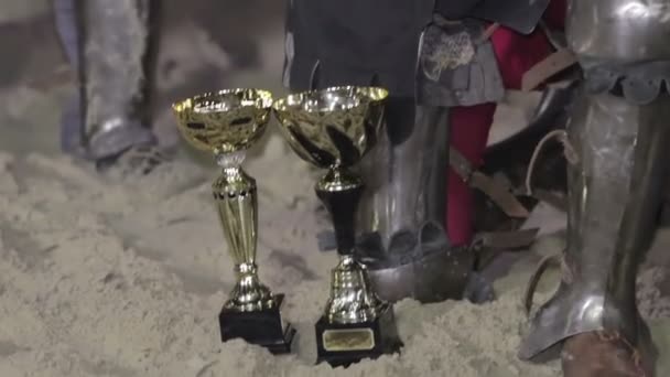 Rewarding the knights. Reenactment of historical action, medieval tournament — Stock Video