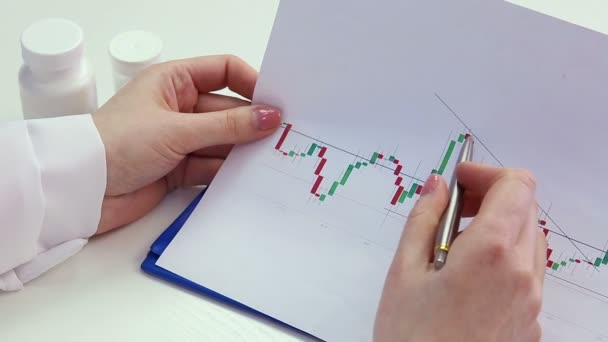 Scientist examining graph curves — Stock Video