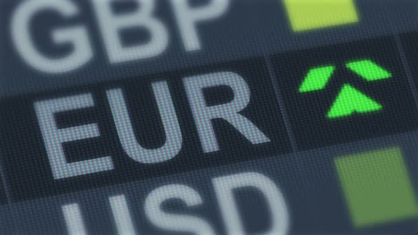 El euro de la UE sube, baja. Mercado de cambio mundial. Tipo de cambio fluctuante — Vídeos de Stock