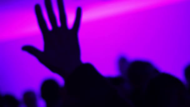 Nightclub atmosphere, happy crowd dancing and enjoying life. Raised hands — Stock Video