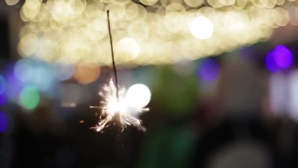 Fête du feu du Bengale scintillant, créant de la bonne humeur, célébration du Nouvel An — Video