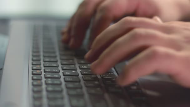 Close up of male fingers pressing laptop buttons, using touchpad — Stock Video