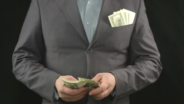 Businessman counting dollars. Success, money, career, startup — Stock Video