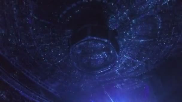 Light beams, illumination effects on ceiling of huge concert hall during show — Stock Video