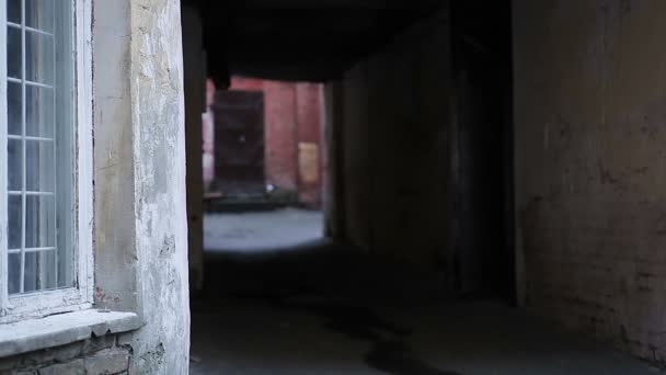 Грустная девочка-подросток ходит одна в опасном страшном месте, одинокий человек блуждает — стоковое видео