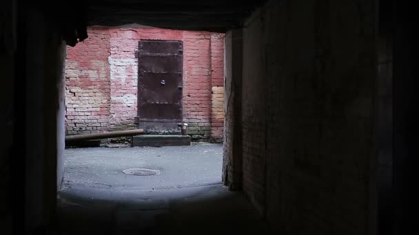 Dangereux endroit désert, adolescent sans abri errant dans une ruelle abandonnée — Video