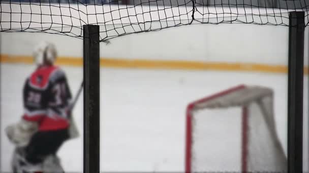 Επαγγελματική goaltender ανάληψη της ομάδας Διαδίκτυο, έτοιμος να επιστρέψει πέναλτι — Αρχείο Βίντεο