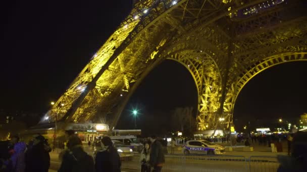 Paris, Frankrijk - Circa januari 2016: Toeristen gaan sightseeën. Veel mensen in toerisme midden in Parijs, Eiffeltoren bottom, sightseeing tour — Stockvideo
