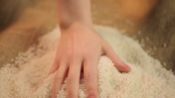 Female hands selecting rice, choosing best ingredient for sushi, quality control — Stock Video