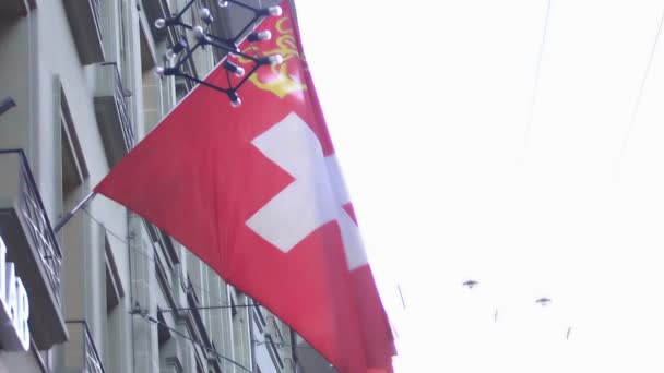 Flagge der Schweiz im Wind, patriotische Gefühle für das Land, Slow-mo — Stockvideo