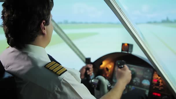 Successful takeoff from runway, pilot navigating aircraft, career in aviation — Stock Video