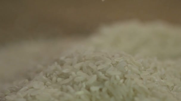 Vitt ris faller i hög — Stockvideo