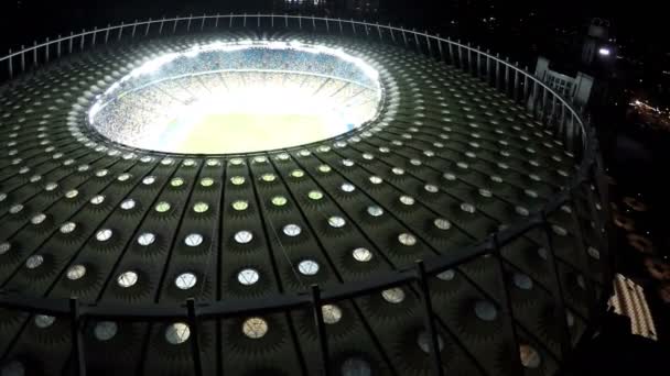 KYIV, UKRAINE - CIRCA JUNE 2016: Aerial view of Olimpiyskiy stadium. Impressive construction of sports arena with football field, modern architecture — Stock Video