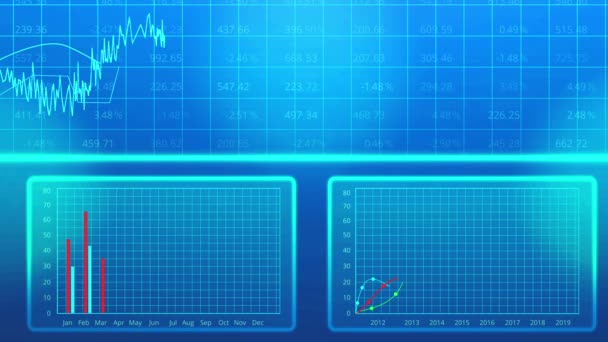 Animierte Linie, Balkendiagramme in der Businessplan-Präsentation, die das Unternehmenswachstum zeigen — Stockvideo