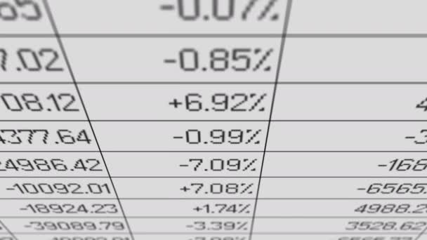 Börskursdata förändras, elektronisk fil, spårning kalkylprogram — Stockvideo