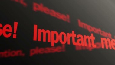 Dikkat lütfen. Önemli bir mesaj. Sistem alarmı. Ekranda çalışan kırmızı metin