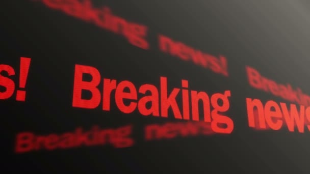 Breaking News roter Text läuft auf dem Fernsehbildschirm. wichtiger Nachrichtenbericht, Journalismus — Stockvideo