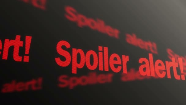 Spoiler riasztási szöveg fut a Tv-képernyőn. Telek feltár figyelmeztetés, cikkek, filmek — Stock videók