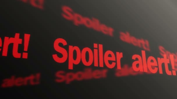 Spoiler alert text körs på TV-skärmen. Plot avslöjar varning i artiklar, filmer — Stockvideo