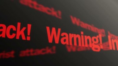TV ekranında çalışan yakın terörist saldırısı uyarı metni. Güvenlik sistemi