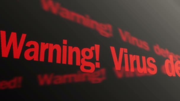 Varování! Zjištěn virus. Hackování kontrolní systém varování. Text na Pc monitoru — Stock video