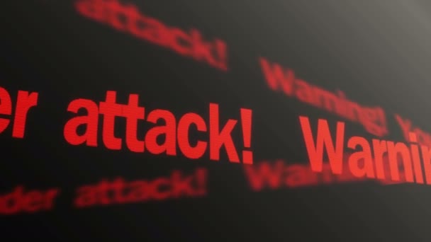 Warnung, Sie werden angegriffen. Antivirus-Alarm. Text läuft auf dem Display — Stockvideo