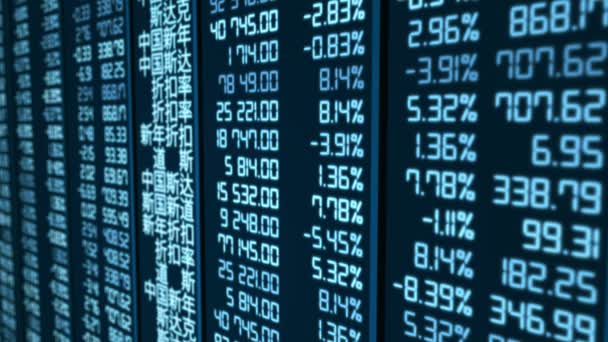 Precios de las acciones y cotizaciones que cambian en el tablero electrónico en el mercado de valores chino — Vídeo de stock