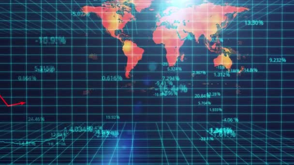 Computer gegenereerde presentatie van de wereldmarkt kroniek, statistische analyse — Stockvideo