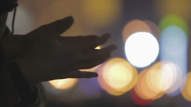 Man in love holding and touching woman's hand gently at romantic date, close-up — Stock Video