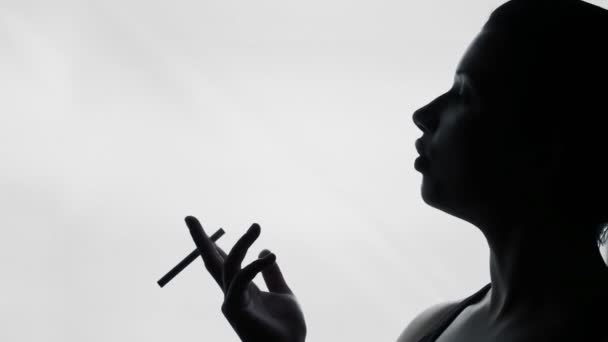 Sexy mladá žena kouření cigaret, svůdná lady v baru, ženské siluety — Stock video