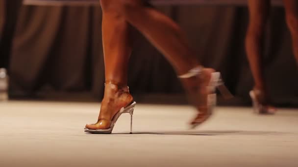 Beauty contest participants walking on stage, beautiful models posing at show — Stock Video