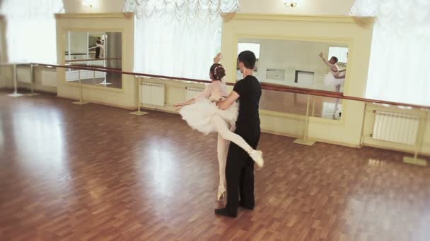 Casal praticando movimentos de balé — Vídeo de Stock