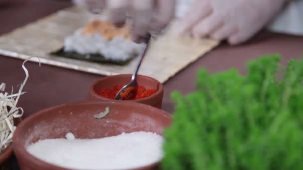 Making  sushi rolls — Stock Video