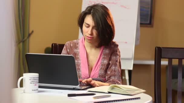 Mujer trabajando en internet en casa — Vídeo de stock