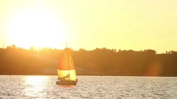 Jacht auf See bei Sonnenuntergang — Stockvideo