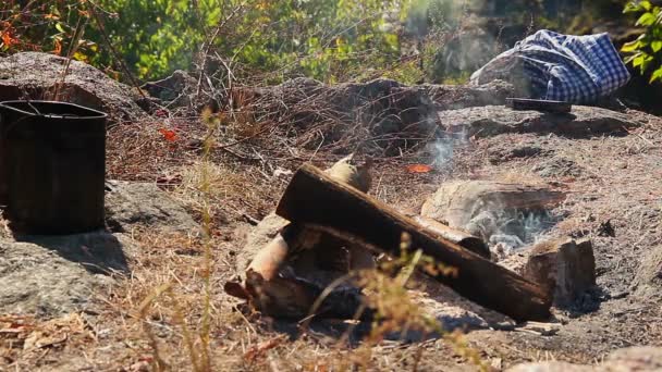 Fumée au-dessus du feu de camp 