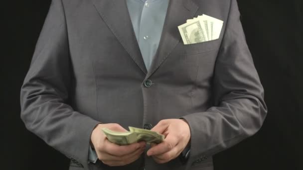 Uomo d'affari che conta i dollari. Successo, soldi, carriera, startup — Video Stock