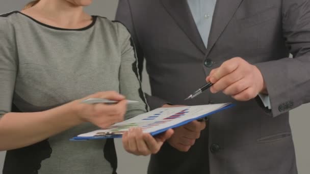 Man woman discussing financial chart, report on business meeting ...